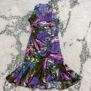Vintage Barbara Barbara Dress Womens 10 Rayon Floral Print Purple Button‎ Front